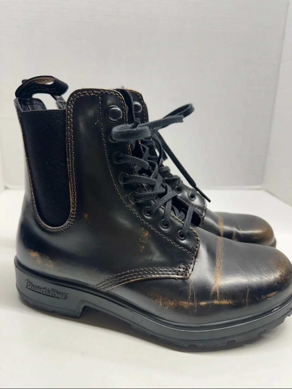 Blundstone Lace Up Gore Boots 2218 Black Gold Metallic Brush Women's US Size 6.5